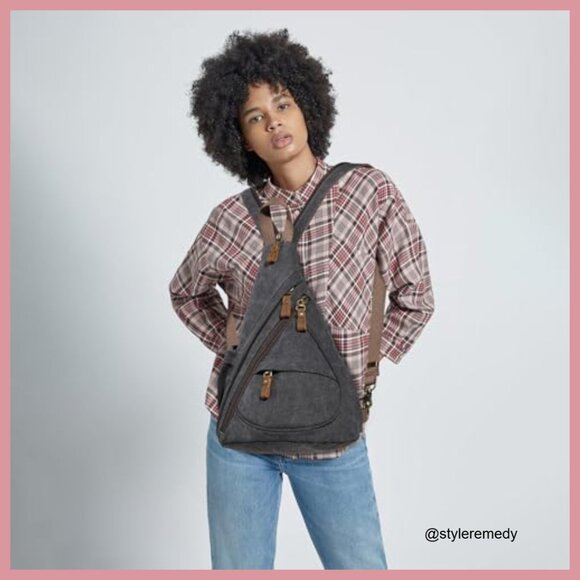 Canvas Sling Bag Crossbody Backpack Casual Daypack Water Resistant - Picture 2 of 7